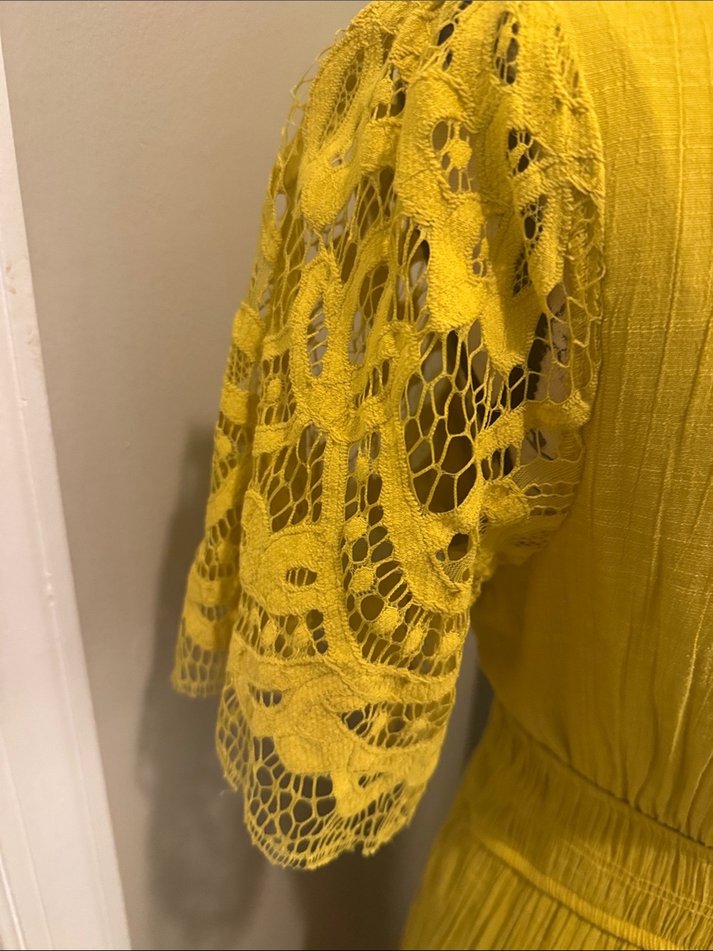 J Gee Women’s Mustard Yellow Lace-Trim Maxi Dress - Picture 6 of 10